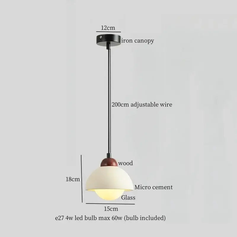 Modern cream textured glass bud micro cement pendant lamp with black iron canopy and warm glow for bedroom decorbites bud micro