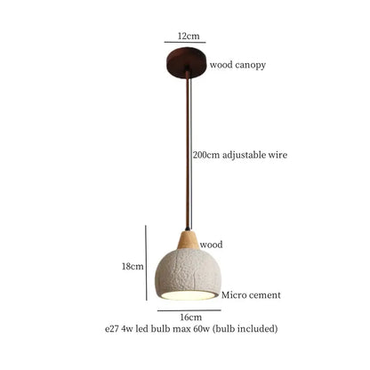 Modern cream textured glass bud micro cement pendant lamp with off-white shade and wooden canopy for bedroom decorbites bud micro