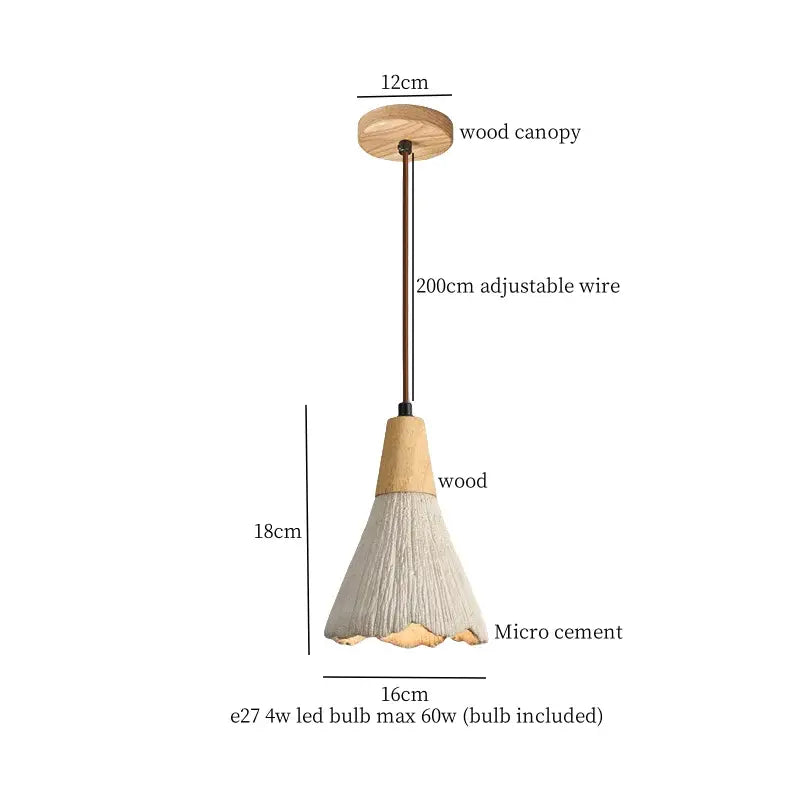 Modern cream textured decorbites bud micro pendant lamp with natural wood canopy and micro cement shade for bedroom decor