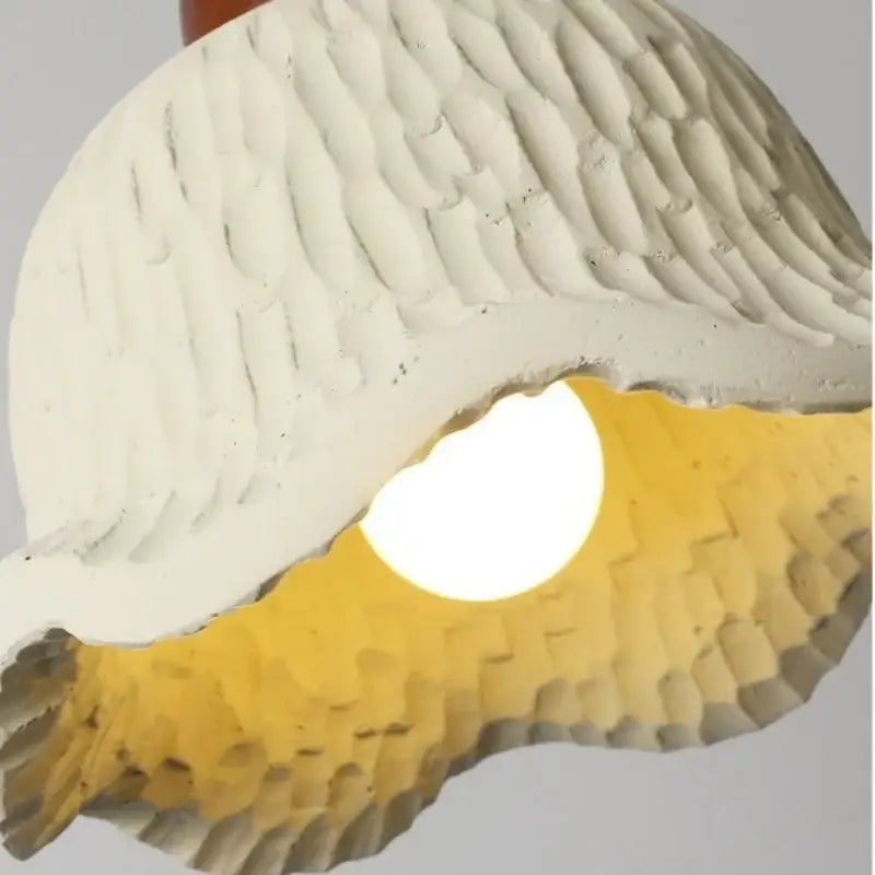 Modern cream textured glass bud micro cement pendant lamp with off-white and yellow ribbed concrete shell for decorbites bud micro