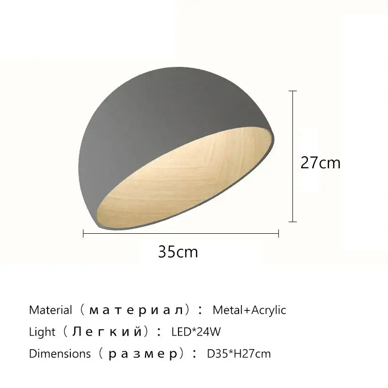 Modern dome-shaped ceiling chandelier with matte gray metal exterior and natural wood interior for decorbites cream wind led
