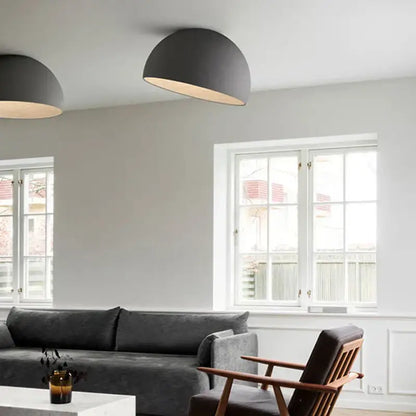 Modern gray dome ceiling chandelier with warm interior glow decorbites cream wind led living room light decor