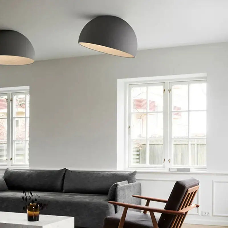 Modern gray dome ceiling chandelier with warm interior glow decorbites cream wind led living room light decor