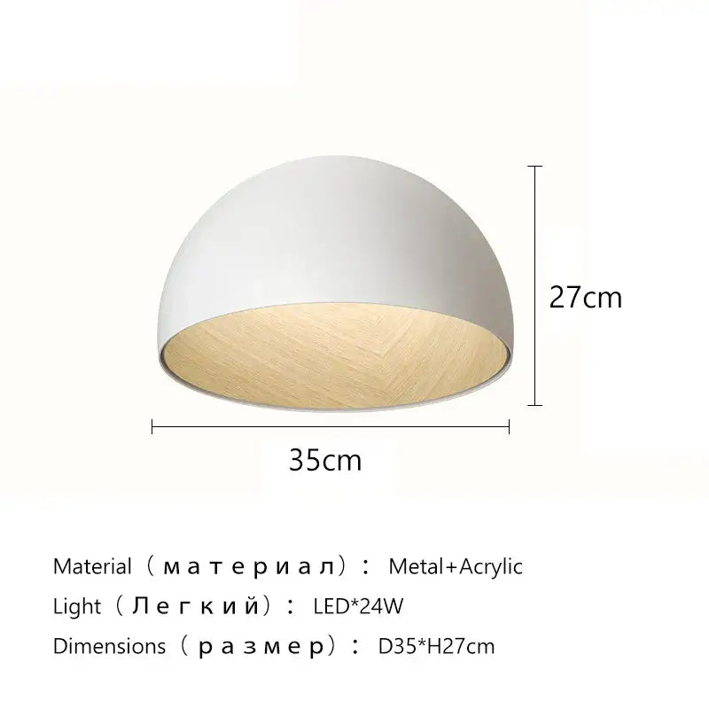 Modern cream wind led ceiling chandelier with white dome shape, natural wood interior, metal and acrylic materials