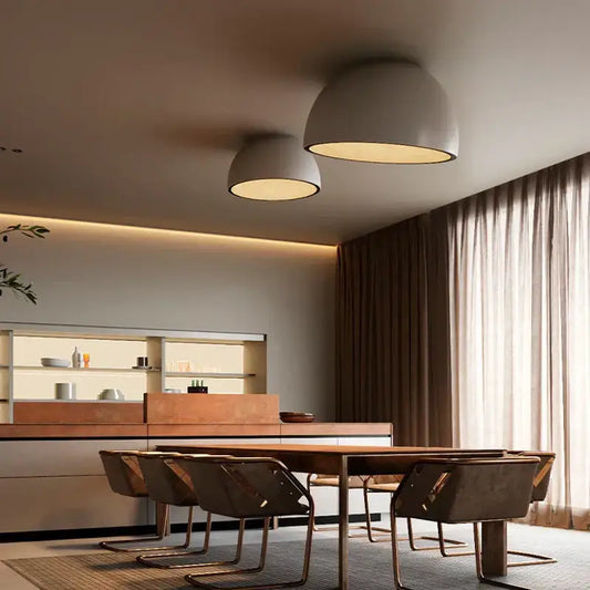 Modern cream wind led ceiling chandelier featuring white dome lights with warm diffused illumination for living room decorbites cream wind