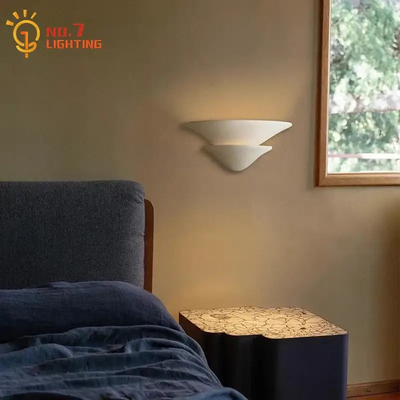 Modern cream wind wall lamp with umbrella design white ceramic layered glass sconce for bedroom lighting