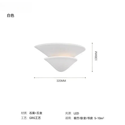White modern wall lamp with cream wind umbrella design featuring a sleek stone and metal two-tiered glass sconce