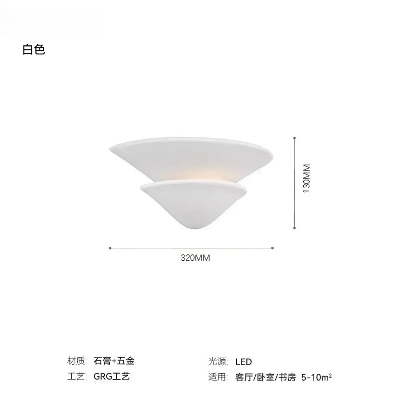 White modern wall lamp with cream wind umbrella design featuring a sleek stone and metal two-tiered glass sconce