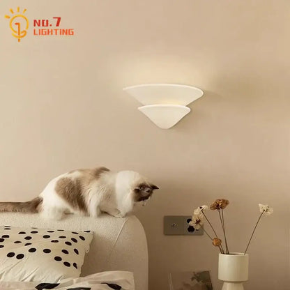 Modern cream wind umbrella design wall lamp with sleek layered glass sconce for bedroom lighting