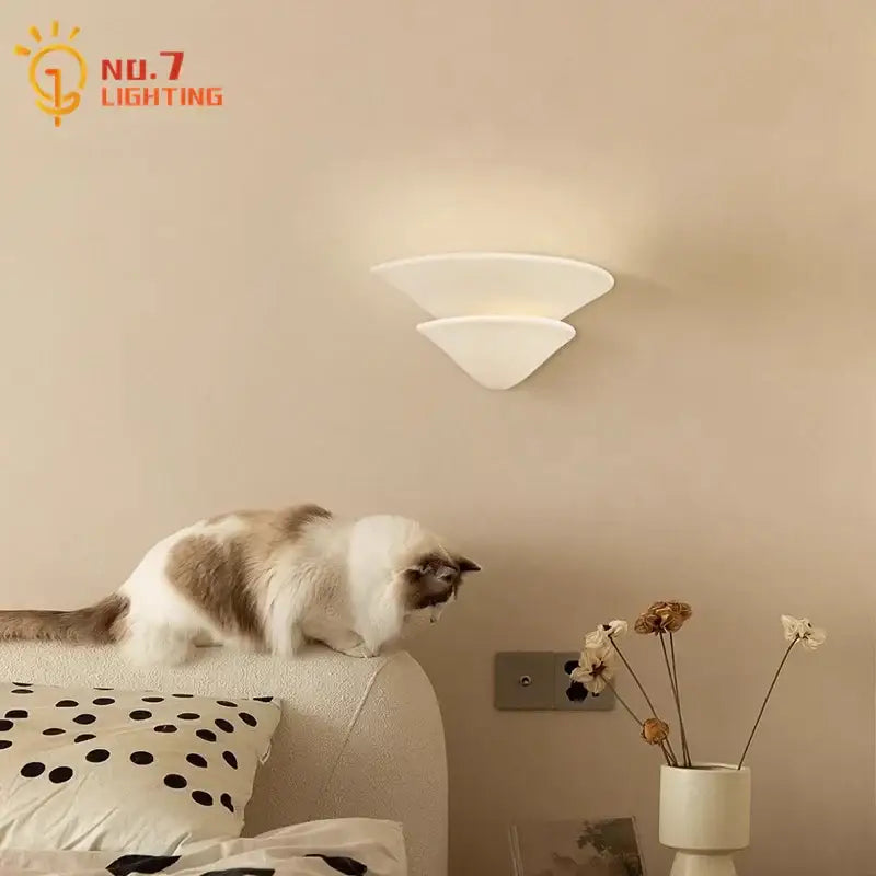 Modern cream wind umbrella design wall lamp with sleek layered glass sconce for bedroom lighting