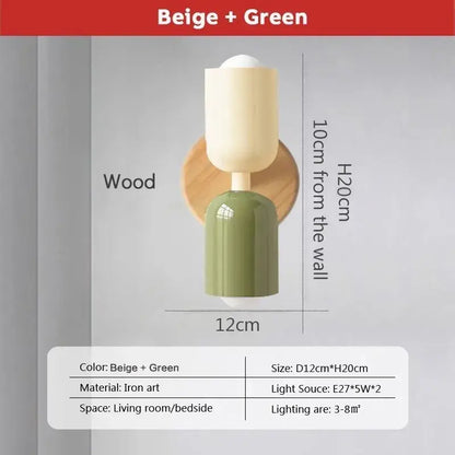 Modern cream zipper wooden wall lamp with beige and green iron art sconce and wooden circular backplate for bedroom decorbites cream zipper