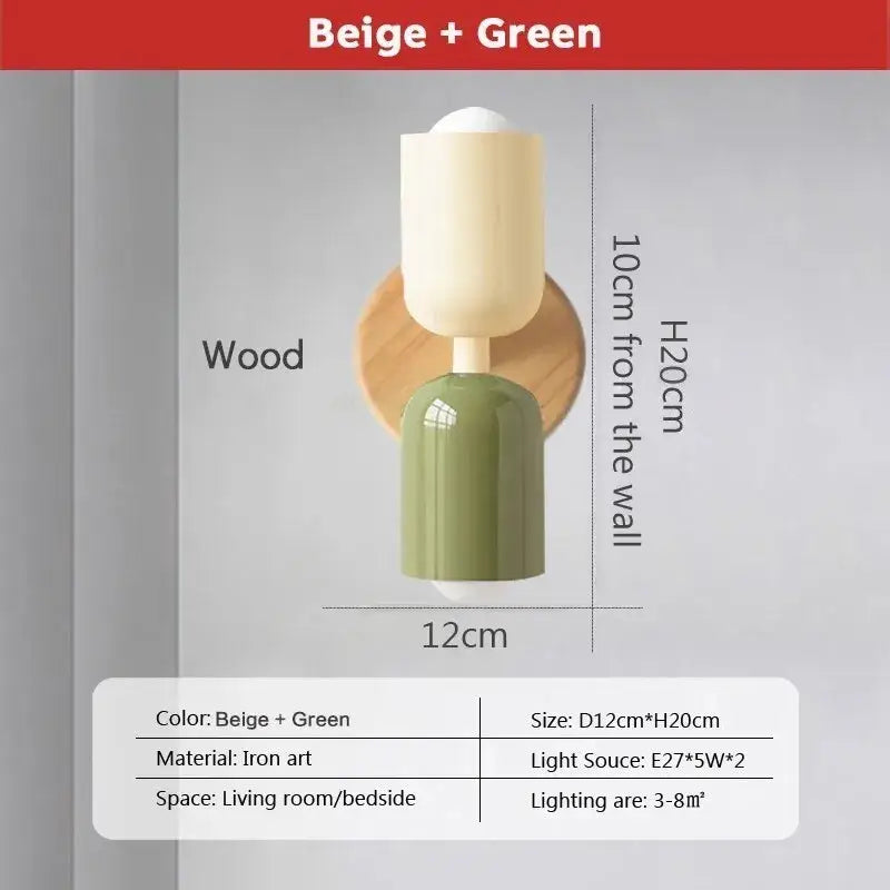 Modern cream zipper wooden wall lamp with beige and green iron art sconce and wooden circular backplate for bedroom decorbites cream zipper