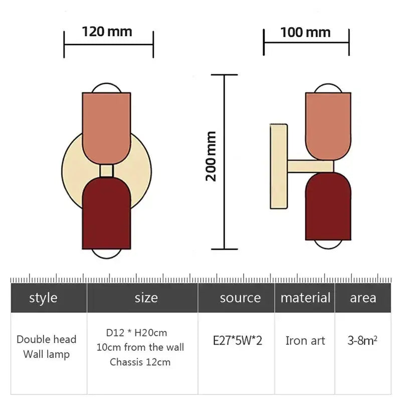 Modern cream zipper wooden wall lamp with a matte iron art finish and terracotta and burgundy cylindrical shades for bedroom decorbites cream zipper