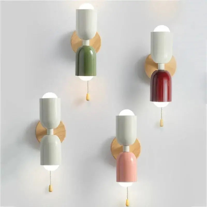 Modern cream zipper wooden wall lamp with green red and pink ceramic shades for bedroom illumination decorbites cream zipper