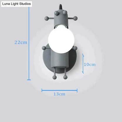 Modern creative minimalism gray metal robot ant wall sconce with spherical bulb and articulated limbs for bedroom light