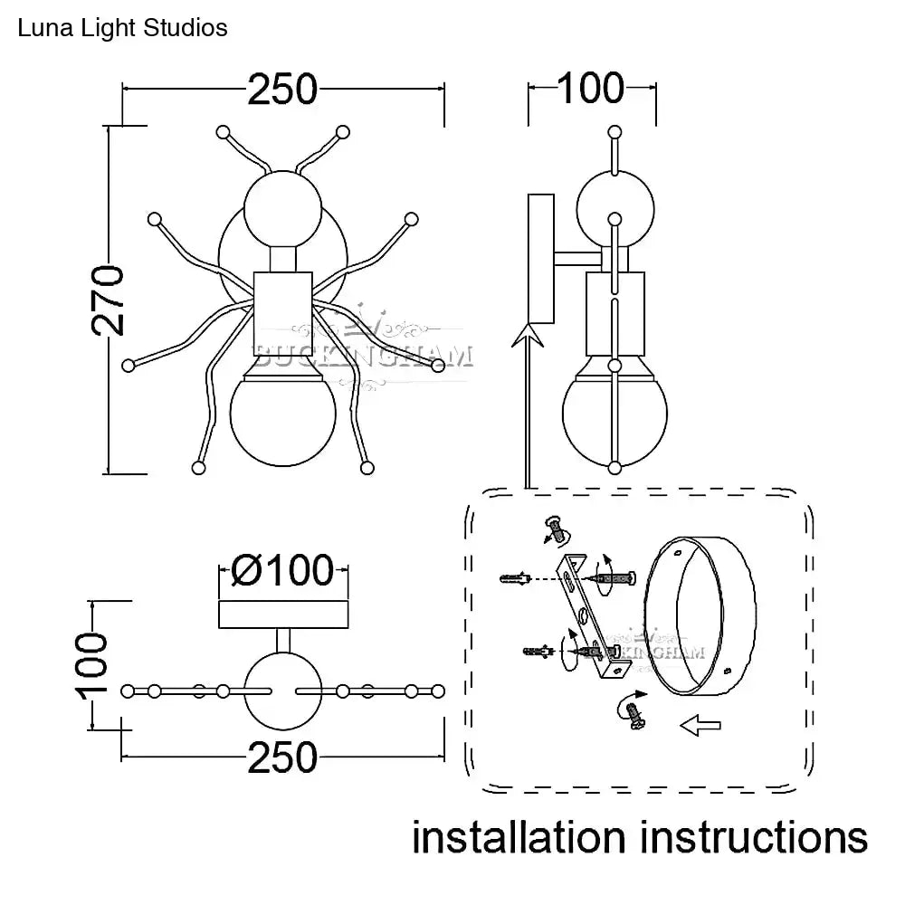 Modern creative minimalism metal robot ant wall sconce with metallic finish and spherical body segments for bedroom lighting