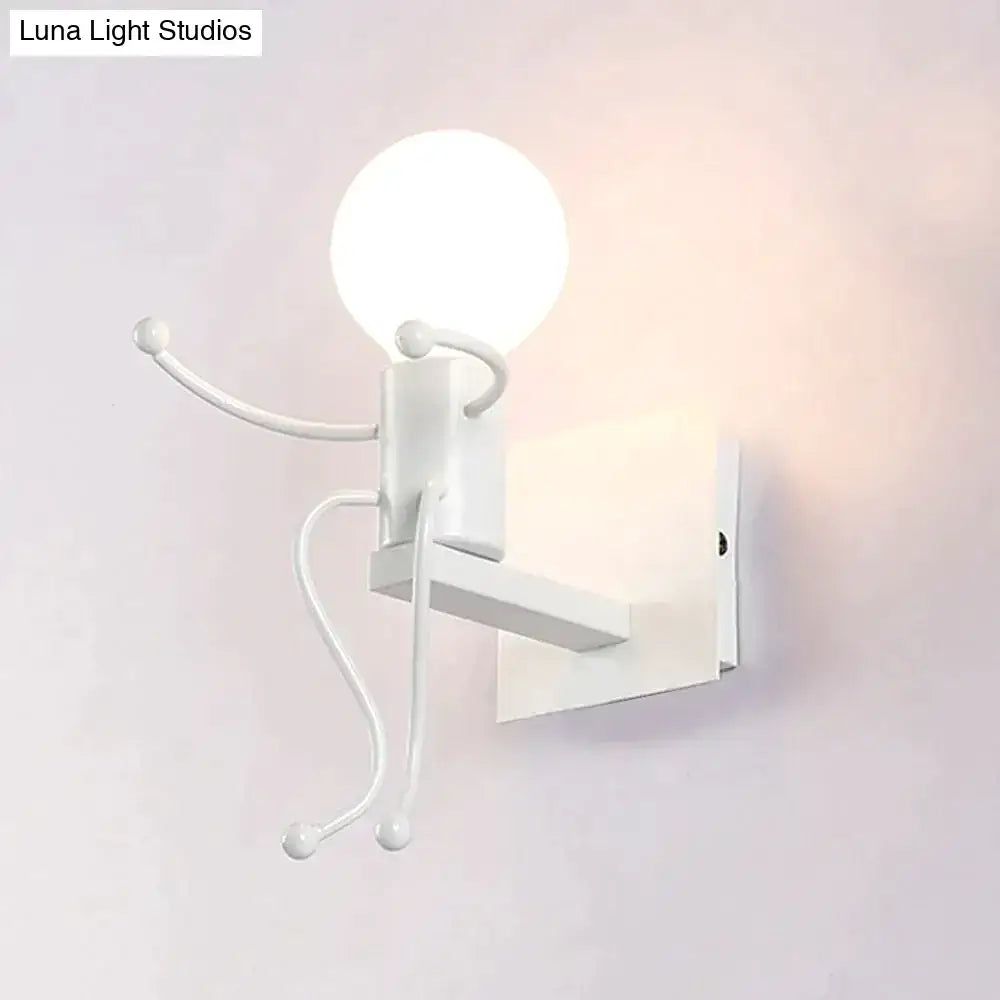 White metal wall sconce with articulated limbs and spherical bulb head showcasing modern creative minimalism design