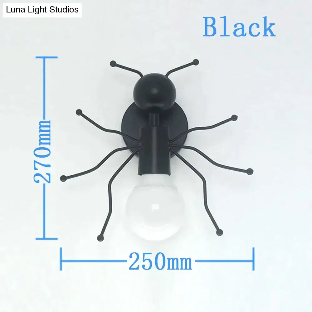 Black ant-shaped wall lamp with matte finish and slender metal legs embodying modern creative minimalism design