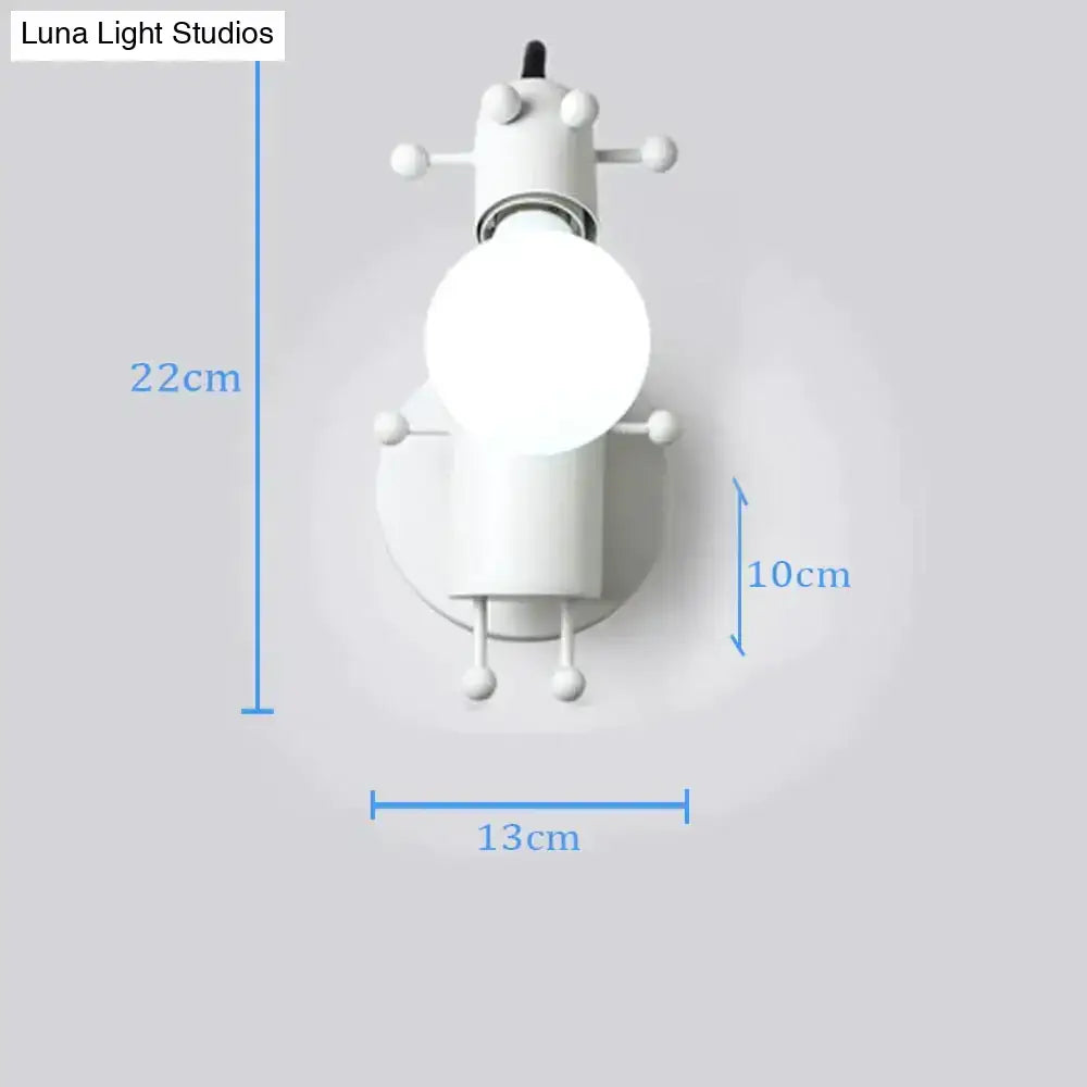 White modern creative minimalism metal robot ant wall sconce with spherical light and articulated limbs for bedroom use