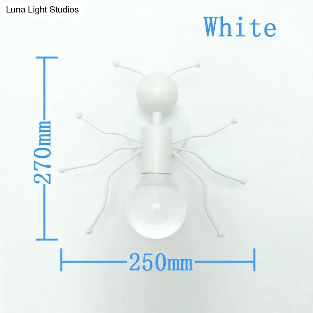 Modern creative minimalism white metal robot ant wall sconce with bulb base for bedroom lighting