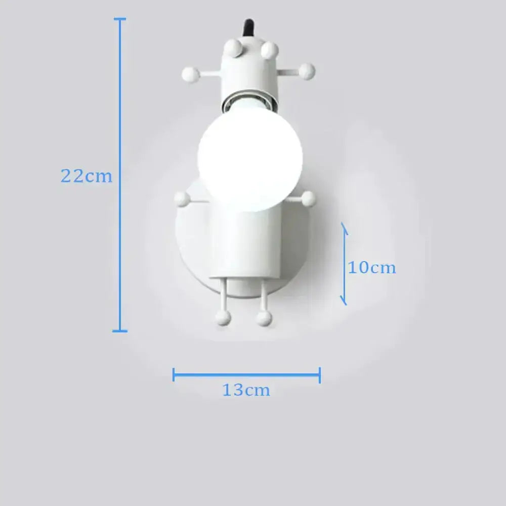 Modern creative minimalism white metal robot wall sconce with spherical light and articulated limbs for bedroom lighting