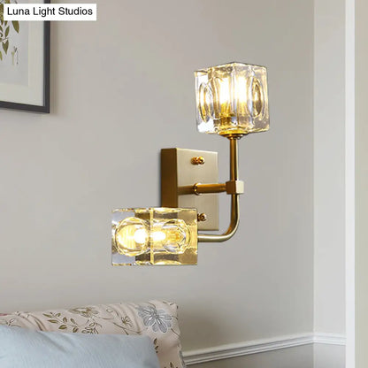 DecorBites™ DecorBites™ Modern Crystal 2-Bulb Gold Wall Sconce for Living Room