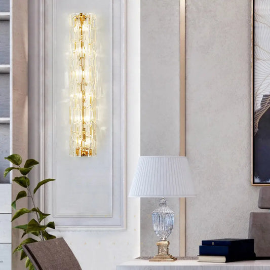 DecorBites™ DecorBites™ Modern Crystal and Metal Wall Lamp in Gold for Living Room