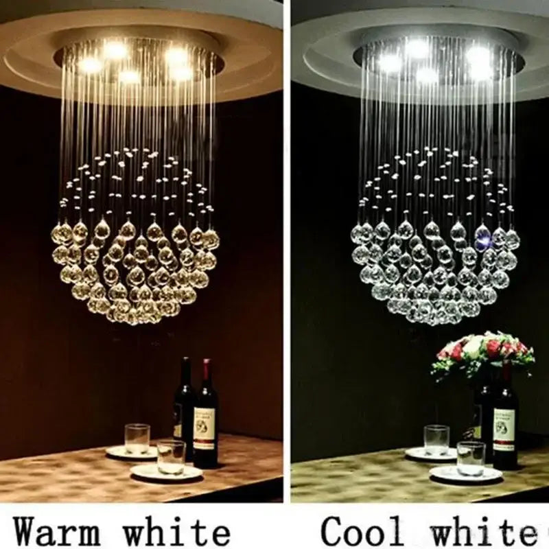 Modern decorbites crystal ball ceiling chandelier with cascading teardrop pendants and warm or cool white led lights