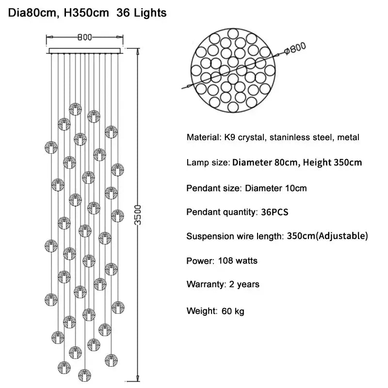 36-light modern crystal ball led chandelier with k9 crystal pendants and stainless steel frame for living room decorbites ball led chandelier