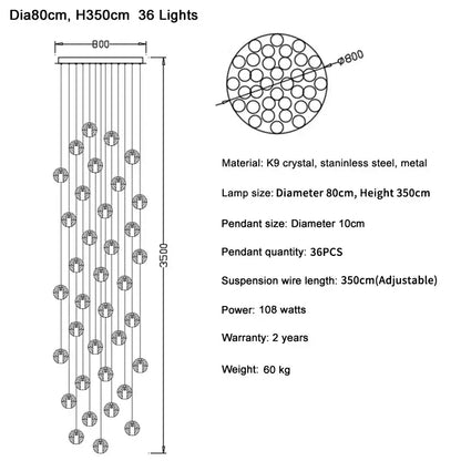 36-light modern crystal ball led chandelier with k9 crystal pendants and stainless steel frame for living room decorbites ball led chandelier