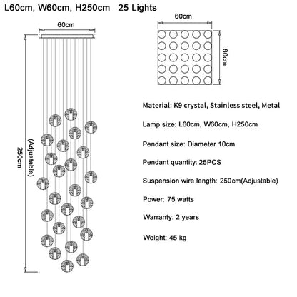 Elegant 25-light modern crystal ball led chandelier with k9 crystal pendants and stainless steel for living room decorbites crystal ball