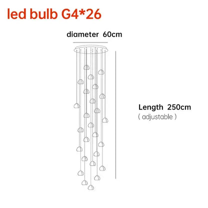 Modern crystal ball nordic led chandelier with adjustable circular top and 250cm length featuring g4 26 bulbs
