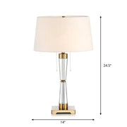 Elegant DecorBites™ table lamp with crystal base, cream fabric drum shade, gold accents, suitable for 110v-120v and 220v-240v