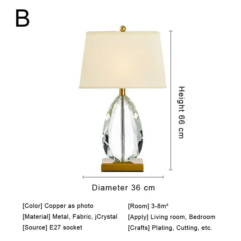 Modern decorbites crystal bedside lamp with gold-toned metal base and off-white fabric shade for bedroom lighting