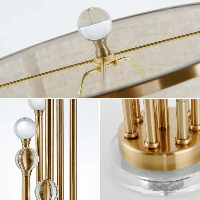 Modern crystal bedside lamp with gold-toned floor lamp base featuring clear crystal spheres and white fabric shade decorbites crystal bedside