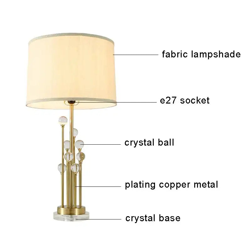 Modern crystal bedside lamp with white fabric shade brass-plated copper stems and clear crystal base decorbites crystal bedside