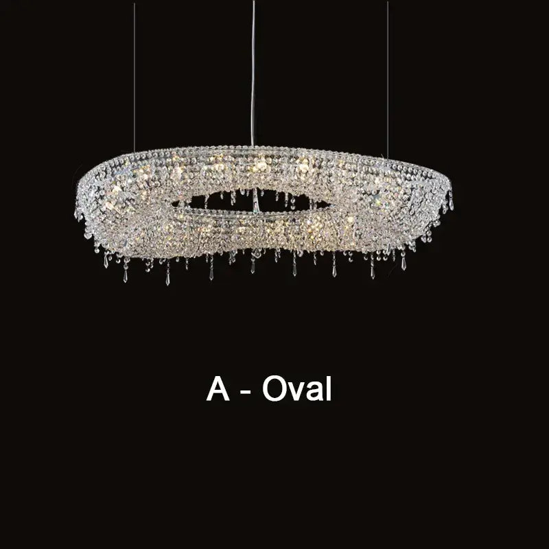 Modern crystal bird nest chandelier pendant light featuring a sparkling oval design with clear glass crystal droplets