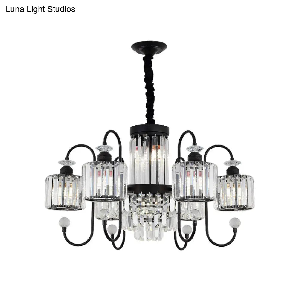 Modern Crystal Black Chandelier - 5/8 Cylindrical Heads - Suspension Light with Gooseneck Arm