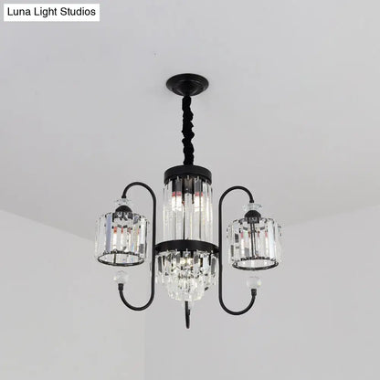 Modern Crystal Black Chandelier - 5/8 Cylindrical Heads - Suspension Light with Gooseneck Arm