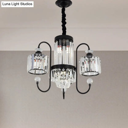 Modern Crystal Black Chandelier - 5/8 Cylindrical Heads - Suspension Light with Gooseneck Arm