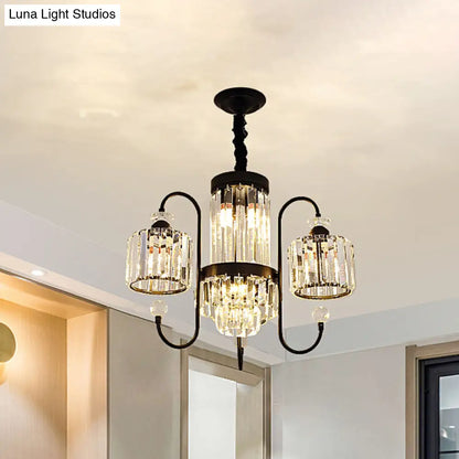 Modern Crystal Black Chandelier - 5/8 Cylindrical Heads - Suspension Light with Gooseneck Arm
