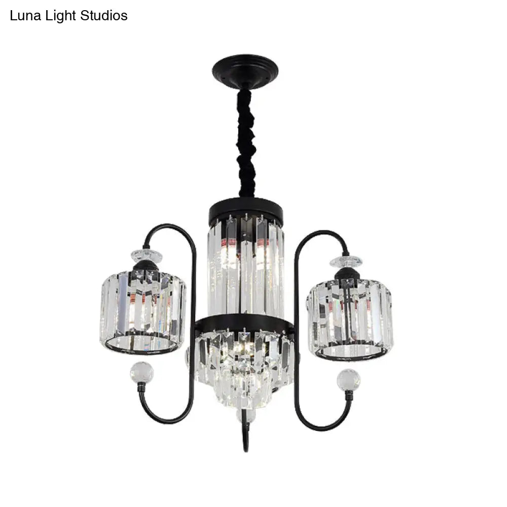 Modern Crystal Black Chandelier - 5/8 Cylindrical Heads - Suspension Light with Gooseneck Arm