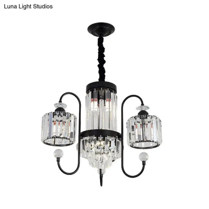 Modern Crystal Black Chandelier - 5/8 Cylindrical Heads - Suspension Light with Gooseneck Arm