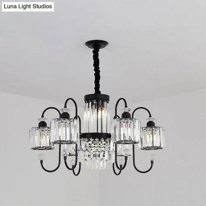 Modern Crystal Black Chandelier - 5/8 Cylindrical Heads - Suspension Light with Gooseneck Arm