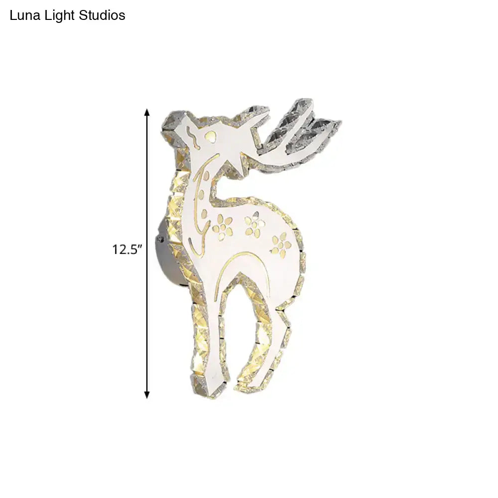 Modern crystal block elk wall sconce with white and gold metallic finish and warm white led light for bedroom use