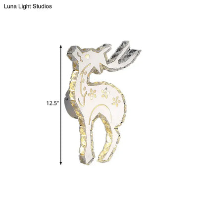 Modern crystal block elk wall sconce with white and gold metallic finish and warm white led light for bedroom use