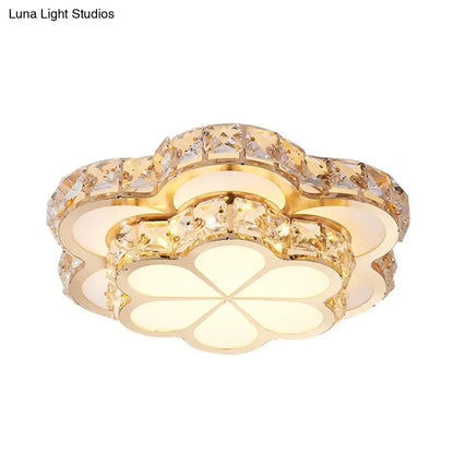 DecorBites™ DecorBites™ Modern Crystal Block Flower Flush Mount LED Ceiling Light Fixture, 10"/12"/14" W, White, Recessed/Surface Mounted