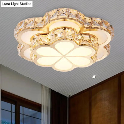 DecorBites™ DecorBites™ Modern Crystal Block Flower Flush Mount LED Ceiling Light Fixture, 10"/12"/14" W, White, Recessed/Surface Mounted