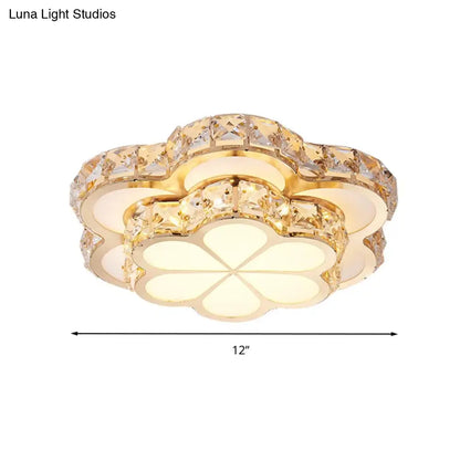 DecorBites™ DecorBites™ Modern Crystal Block Flower Flush Mount LED Ceiling Light Fixture, 10"/12"/14" W, White, Recessed/Surface Mounted