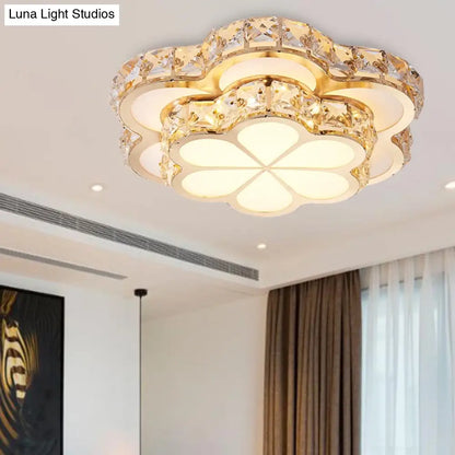 DecorBites™ DecorBites™ Modern Crystal Block Flower Flush Mount LED Ceiling Light Fixture, 10"/12"/14" W, White, Recessed/Surface Mounted